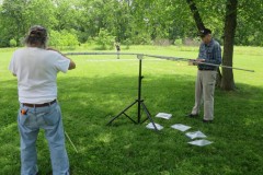 Pierre K9EYE and John KE9NDY setting up the cobweb antenna