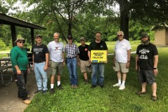 Setup crew: Joel (W9NXM), Roger (KF9D), Bill (KD9WEW), Dean (WC9C), Wayne (KC9UKA), John (KA9CAR), Mike (WB8BZK), Dan (KD9M), and Loren (K3RFC - taking photo)