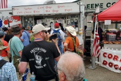Standing in line for a pork chop sandwich.