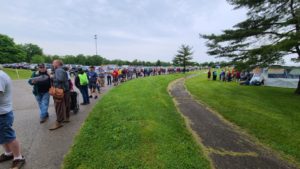 Waiting for gates to open on Friday morning.