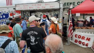 Standing in line for a pork chop sandwich.