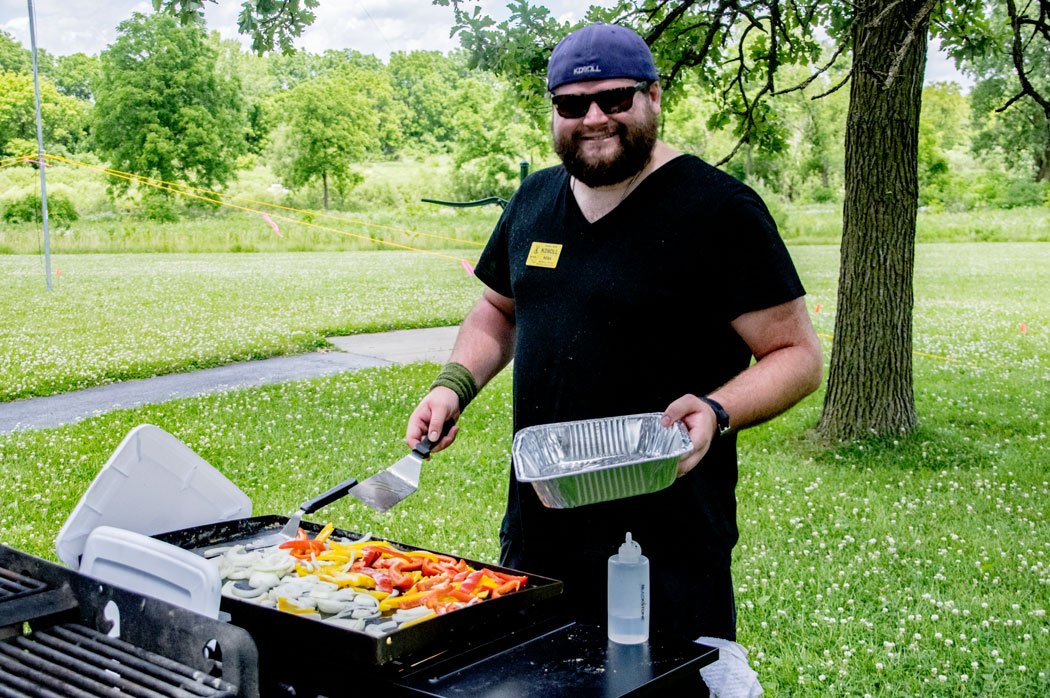Chef Mike KD9DLL cooking up some steak and chicken tacos
