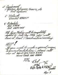 Page 3 of a 1988 Field Day planning document - Courtesy of Tom and Paula Esser (K9EM/N9VXD)