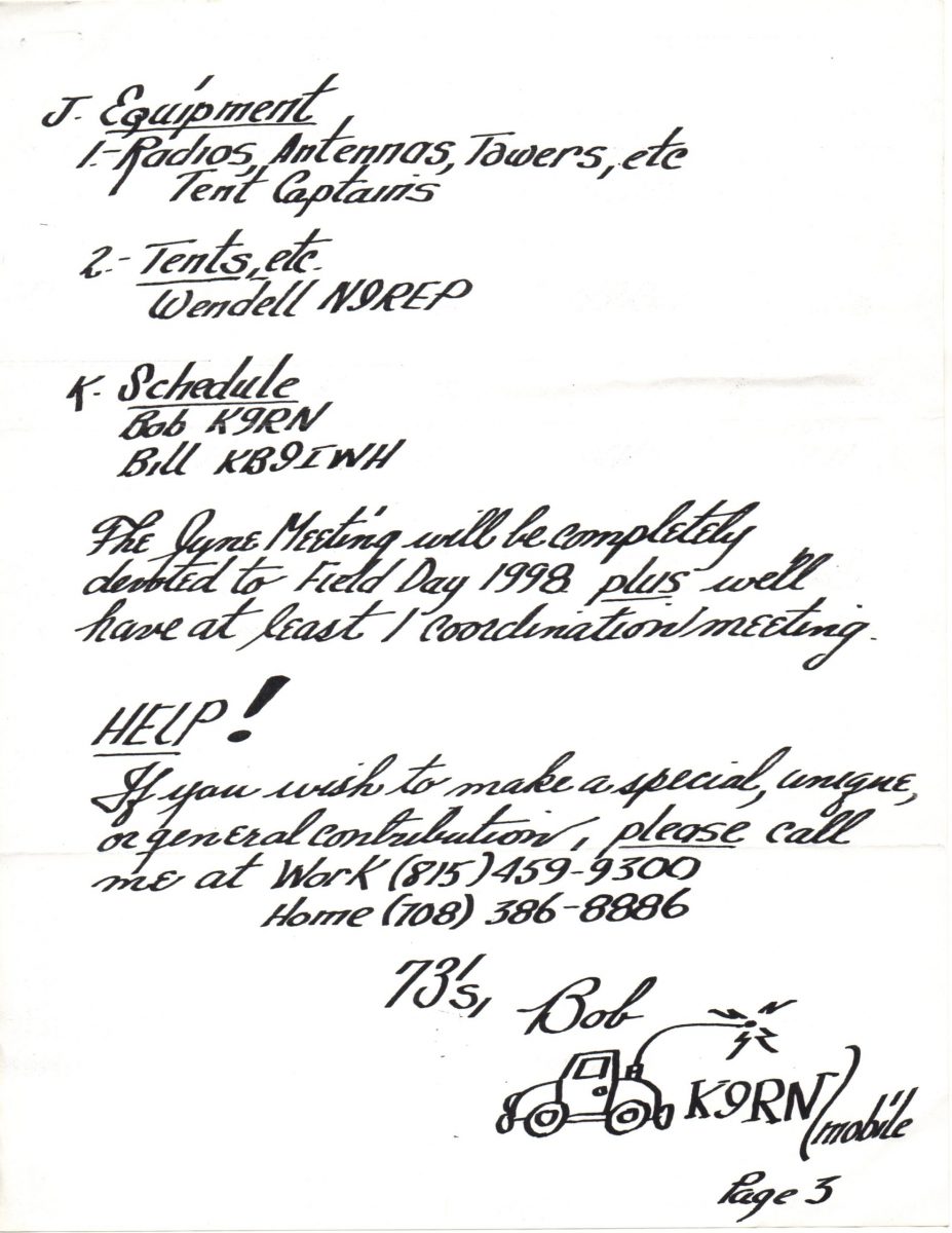 Page 3 of a 1988 Field Day planning document - Courtesy of Tom and Paula Esser (K9EM/N9VXD)