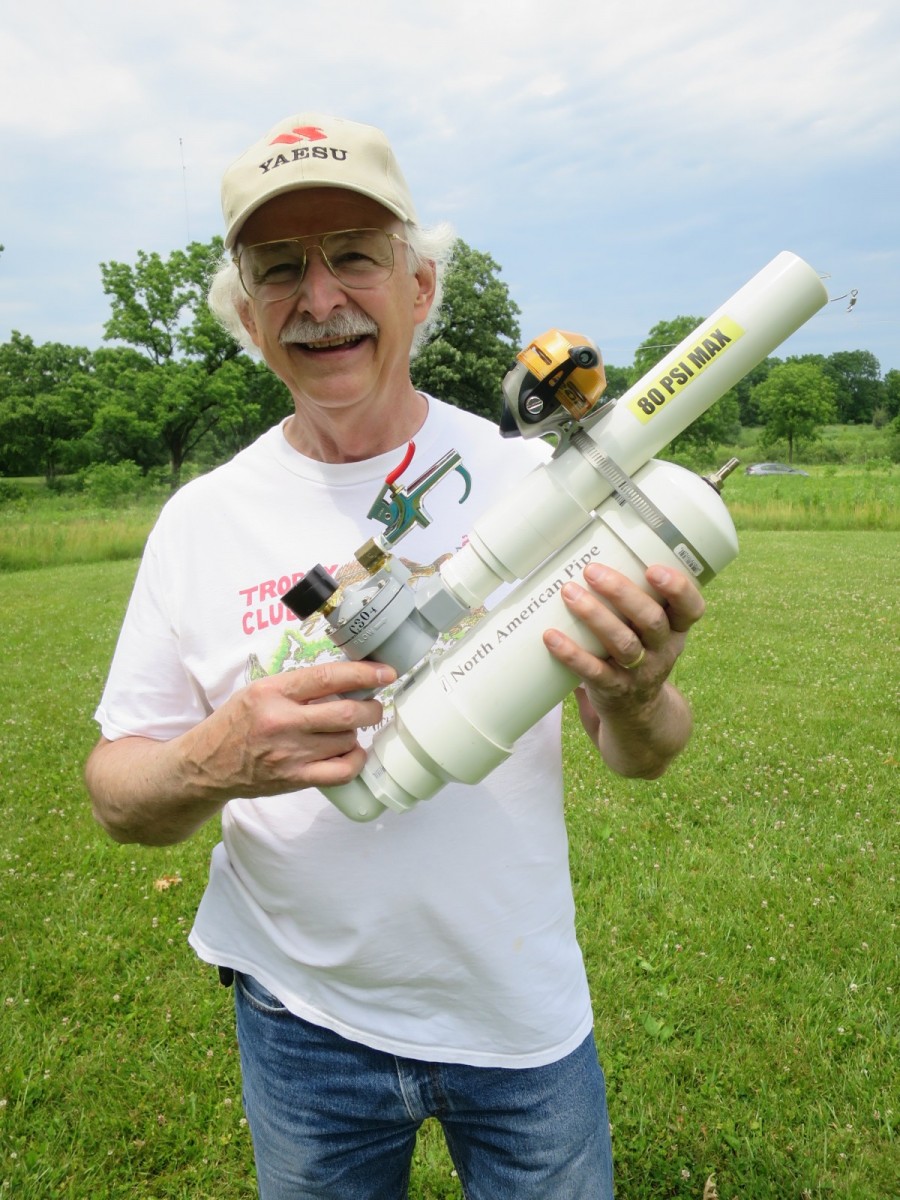 Mike WB8BZK with the mini tennis ball gun