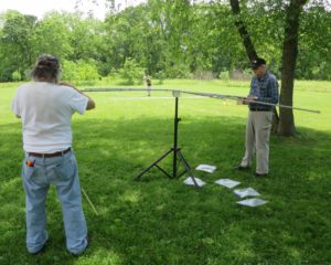 Pierre K9EYE and John KE9NDY setting up the cobweb antenna