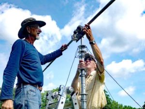 Roger KF9D and Dean WD9FOO setting up the tri-band dipole
