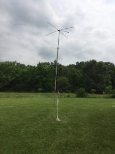 The cobweb antenna deployed on the mast