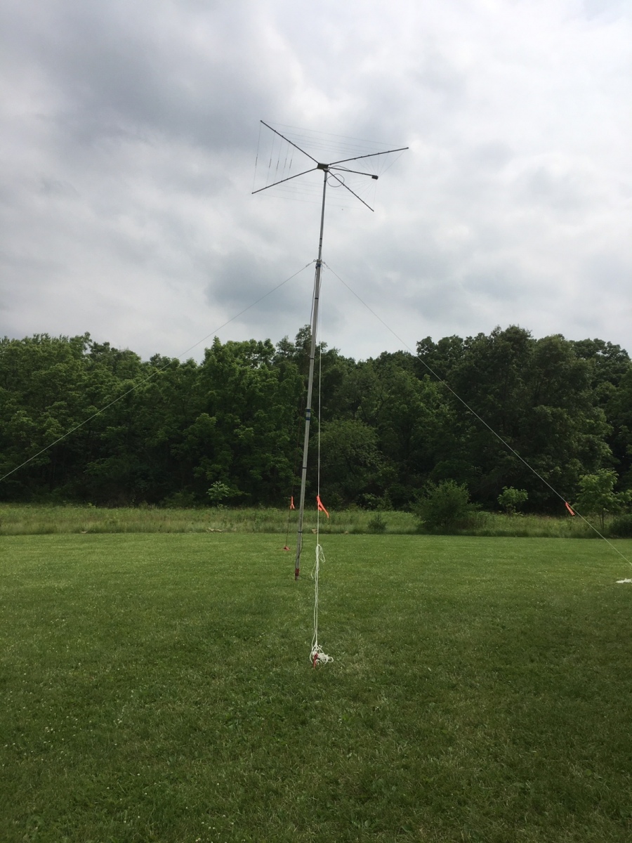 The cobweb antenna deployed on the mast